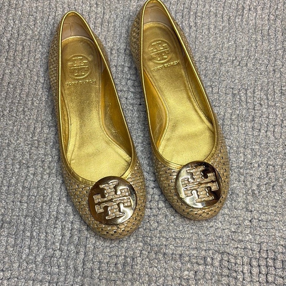 Tory Burch Gold Metallic Flats with Signature Medallion